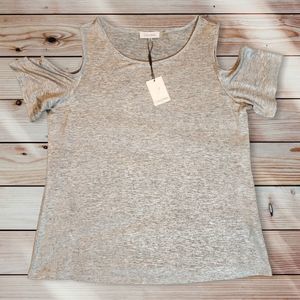 NWT Calvin Klein shimmer metallic cold shoulder top